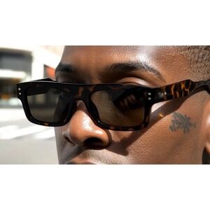 Tortoise Square Sunglasses Retro Fashion Trendy Bold Thick Frame Sun Glasses New